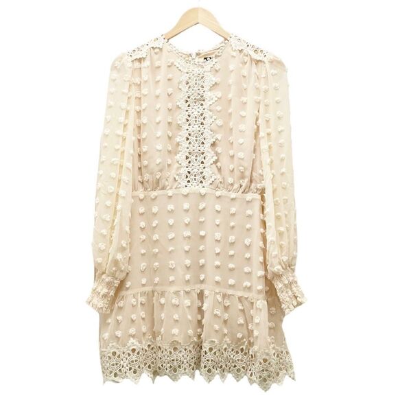 Lulus Lust or Love Cream Embroidered Lace Long Sleeve Dress Women’s Size Small - Picture 2 of 16